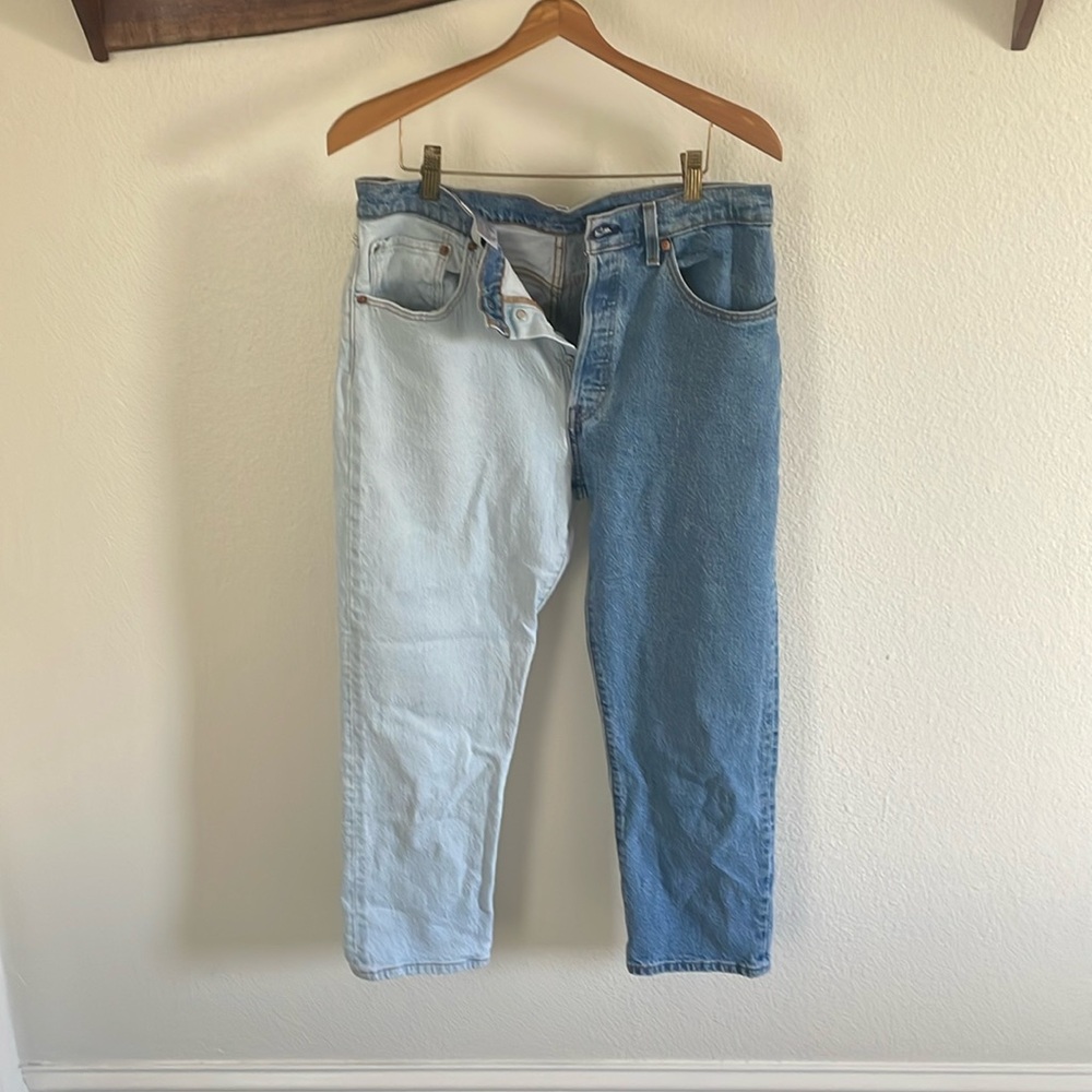 LEVI'S WOMEN'S 501 ORIGINAL TWO-TONE HIGH RISE CROPPED JEANS